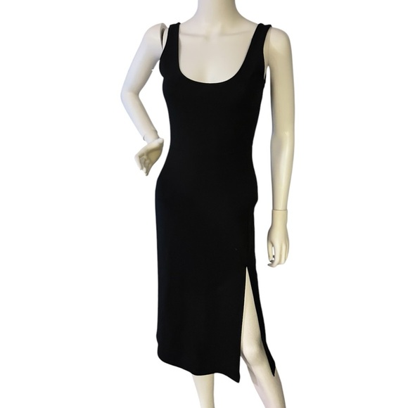 Leith Black Dress Midi Scoop Neck Side Slit - Picture 4 of 10
